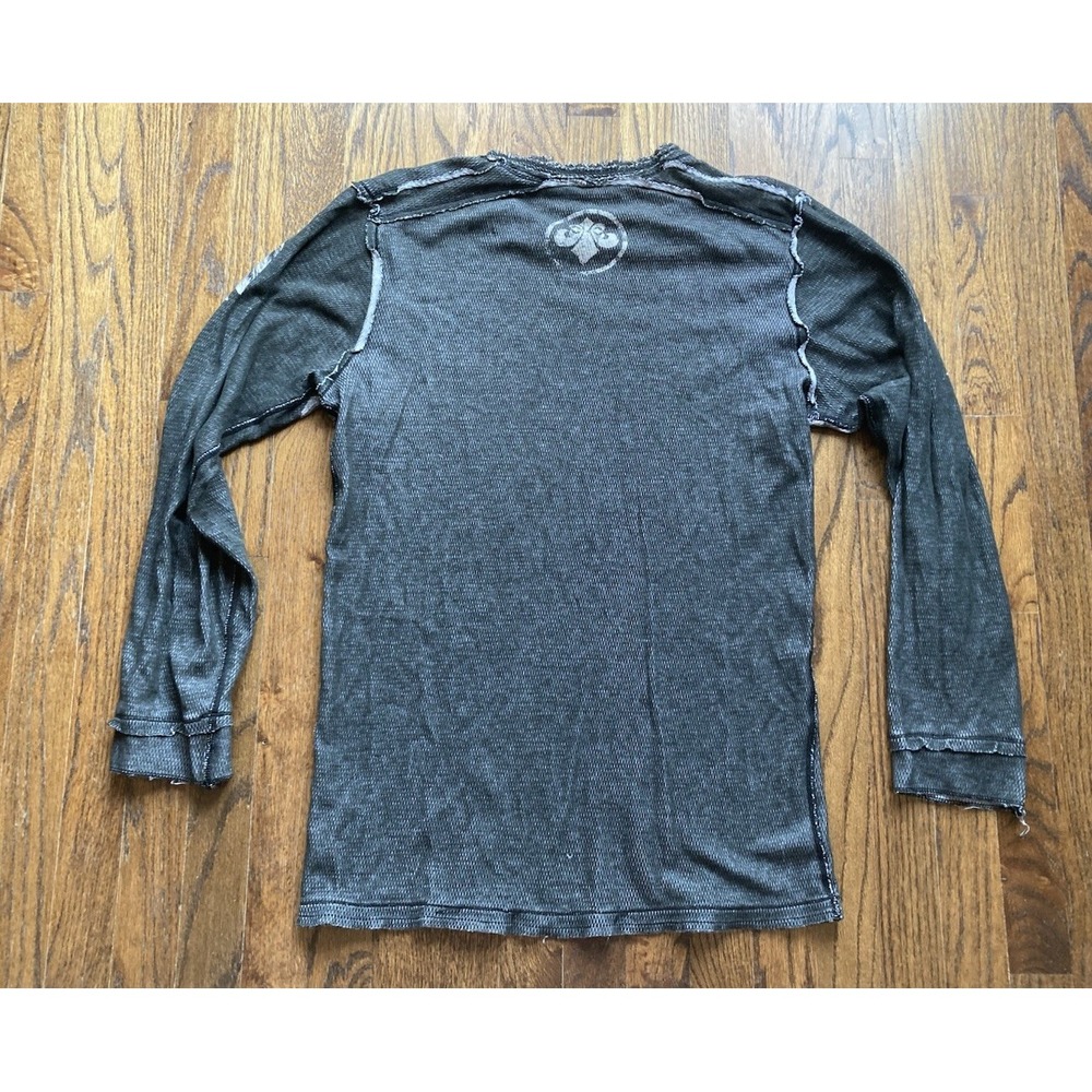 VTG Y2K Affliction Shirt Size XL Reversible Long Sleeve Wing Skull Gray MMA - Picture 5 of 8